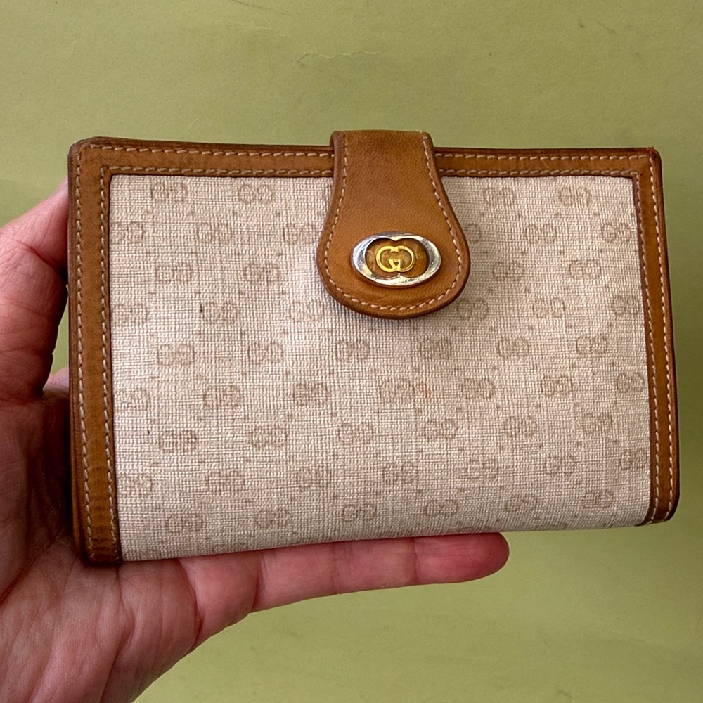 Vintage cream/orange Gucci coated canvas/leather wallet